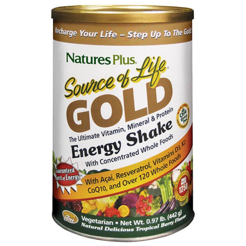 SOURCE OF LIFE GOLD MULTI-VITAMIN MINERAL & PROTEIN ENERGY SHAKE 442gr ::NATURE'S PLUS::