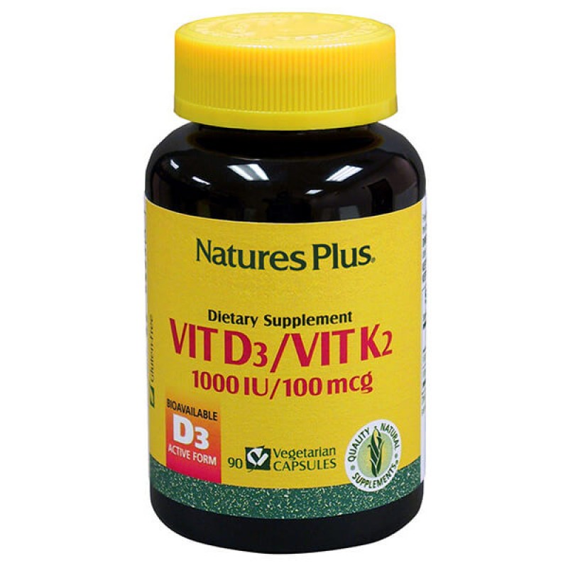 VITAMIN D3 1000 IU / VITAMIN K2 100mcg, 90 vegeterian caps ::NATURE'S PLUS::
