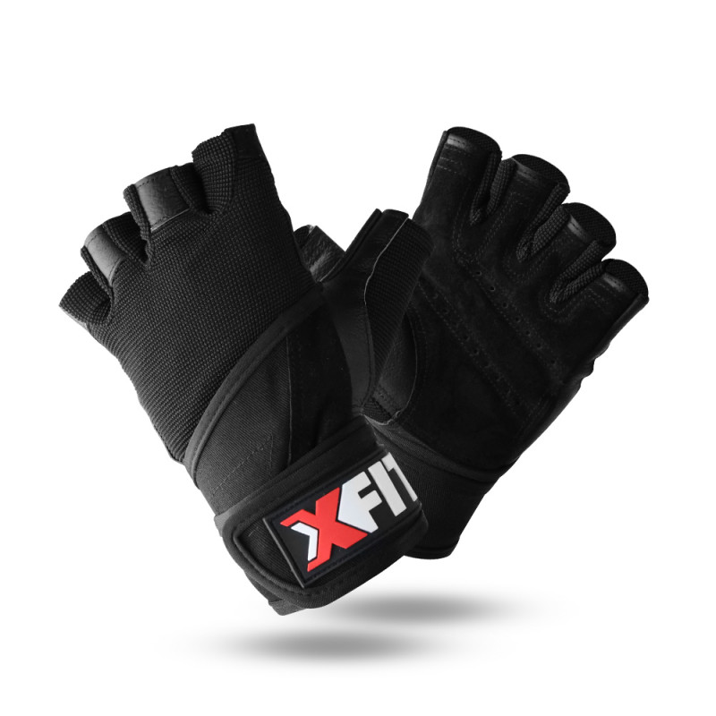 Gym Gloves With Wrist Wraps (X-FIT) - Black - XL