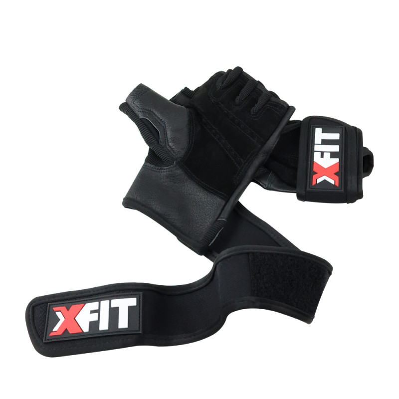 Gym Gloves With Wrist Wraps (X-FIT) - Black - XL