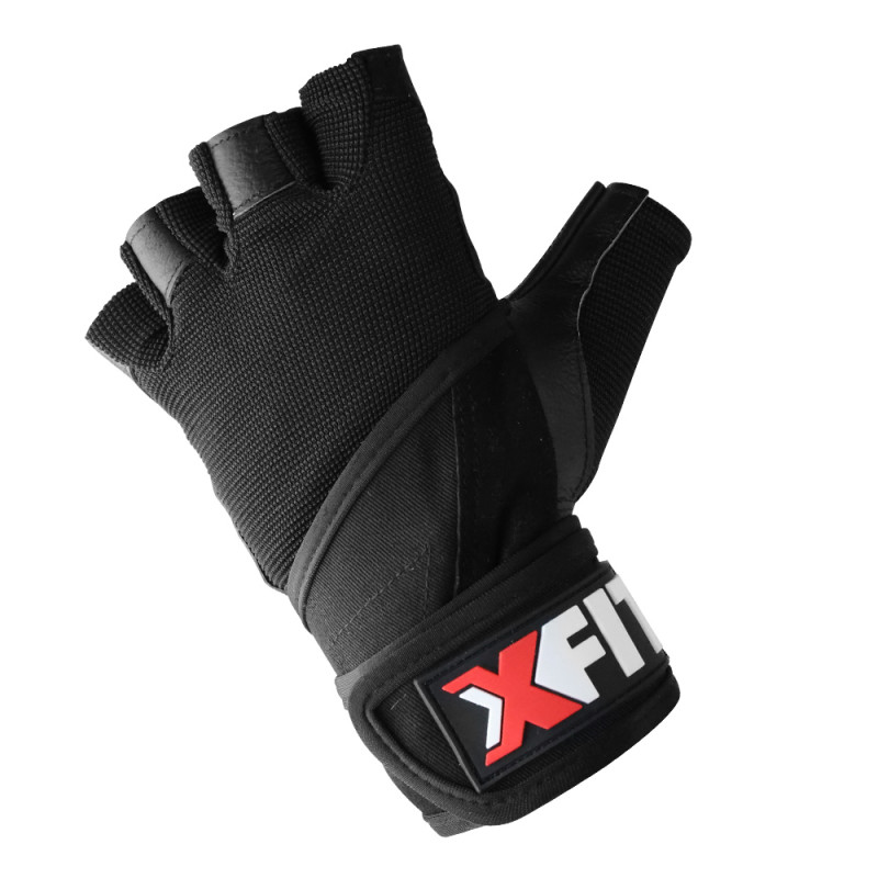 Gym Gloves With Wrist Wraps (X-FIT) - Black - XL